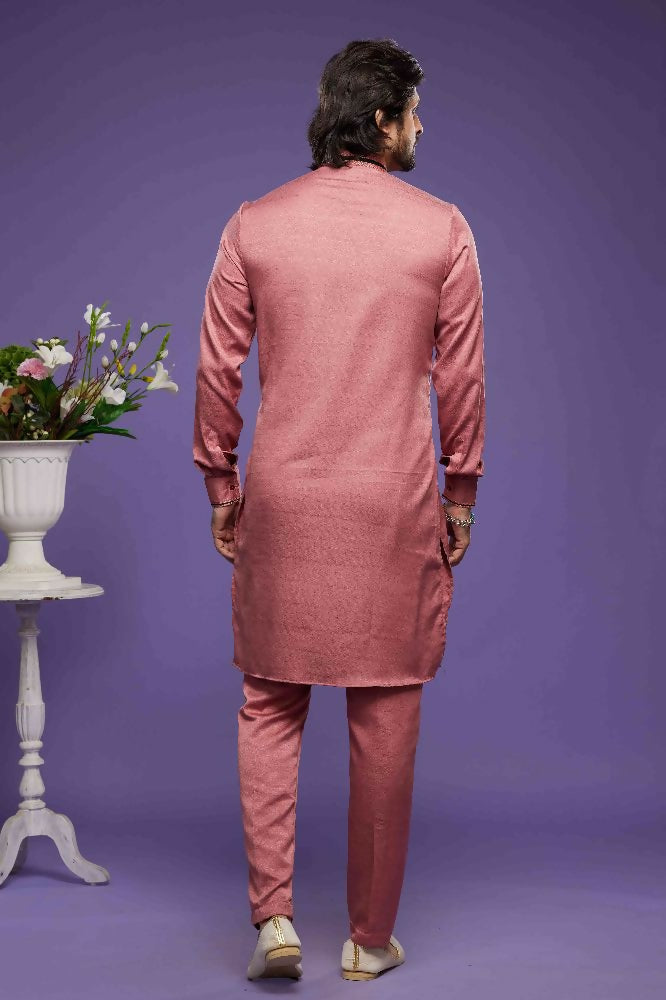 Raivat Ethnic Art Banarasi Silk Thread Work Kurta Pajama In Pink Colour
