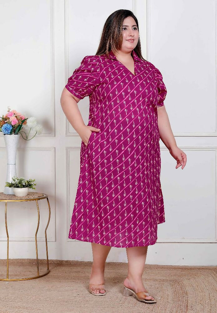 Miravan Plus Size Womens Magenta Floral Printed Cotton Dress With One Side Pocket - Distacart