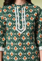 Myshka Women's Cotton Printed Co-ord set in Green Color