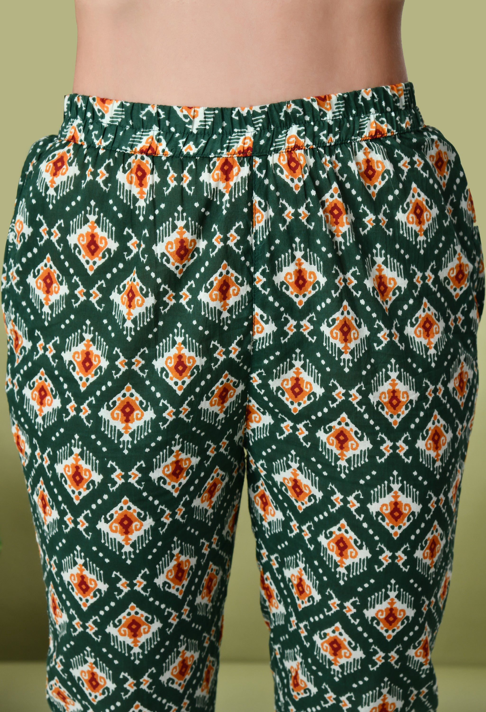 Myshka Women's Cotton Printed Co-ord set in Green Color