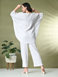 Myshka Women's Self Design Kaftan Style Co-ord set in White Color