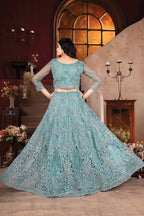 Lehenga Mart Designer Aqua Bollywood Style Bridal Lehenga Choli - Aqua-Blue