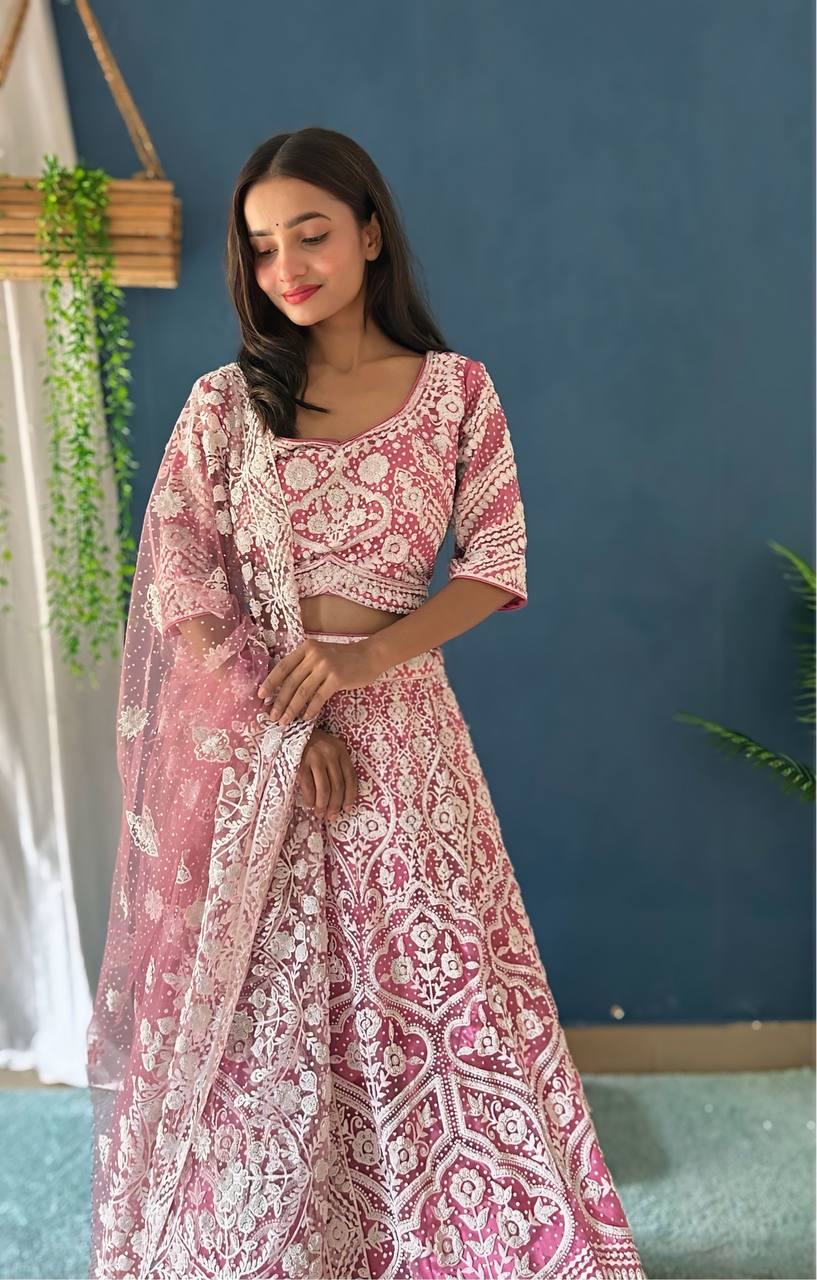 Lehenga Mart Designer Bollywood Style Wedding Wear Lehenga Choli - Baby-Pink