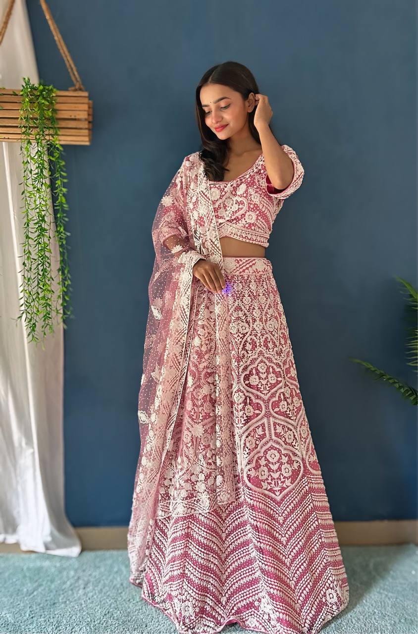 Lehenga Mart Designer Bollywood Style Wedding Wear Lehenga Choli - Baby-Pink