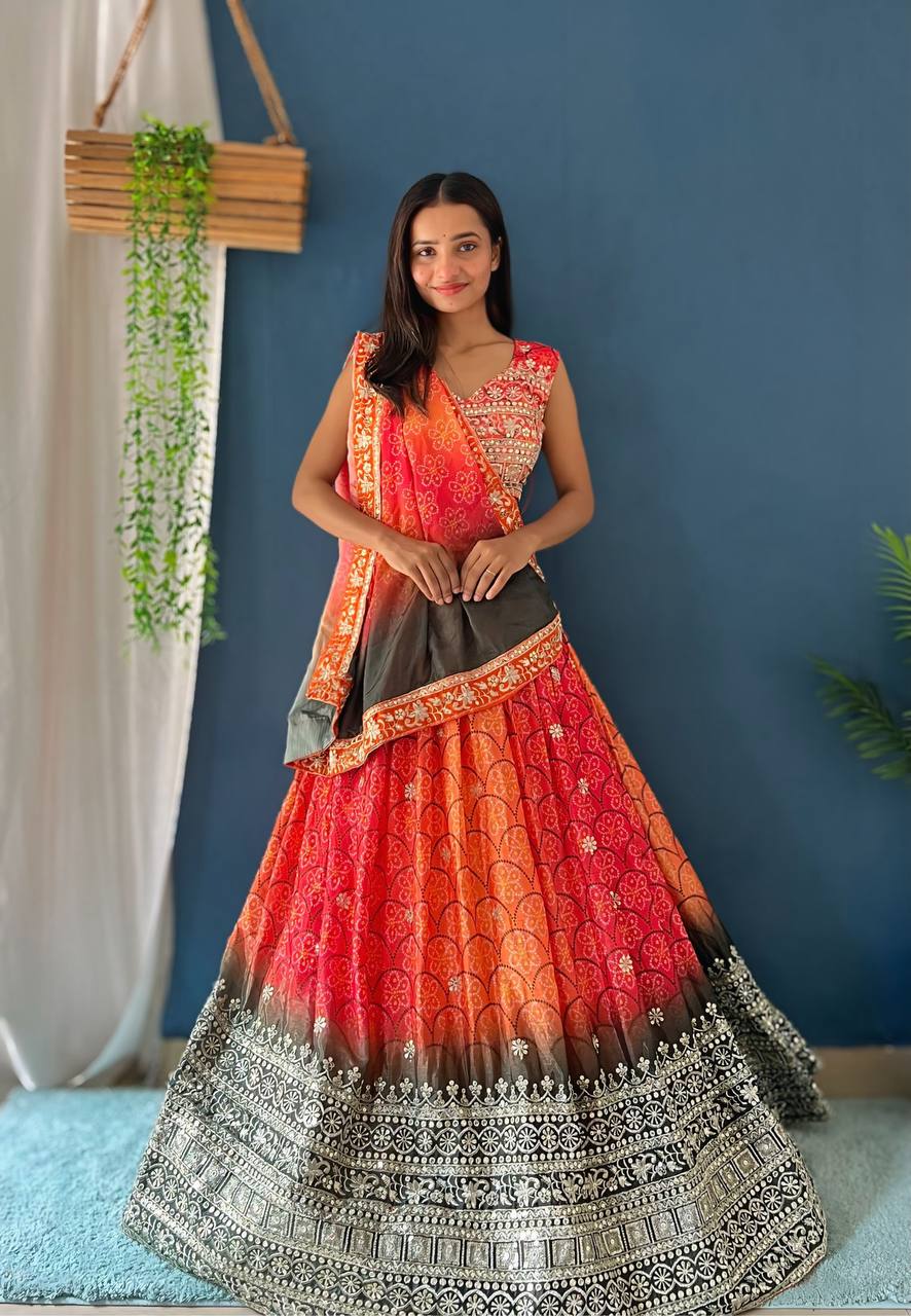 Lehenga Mart Designer Bollywood Style Wedding Wear Lehenga Choli - Orange