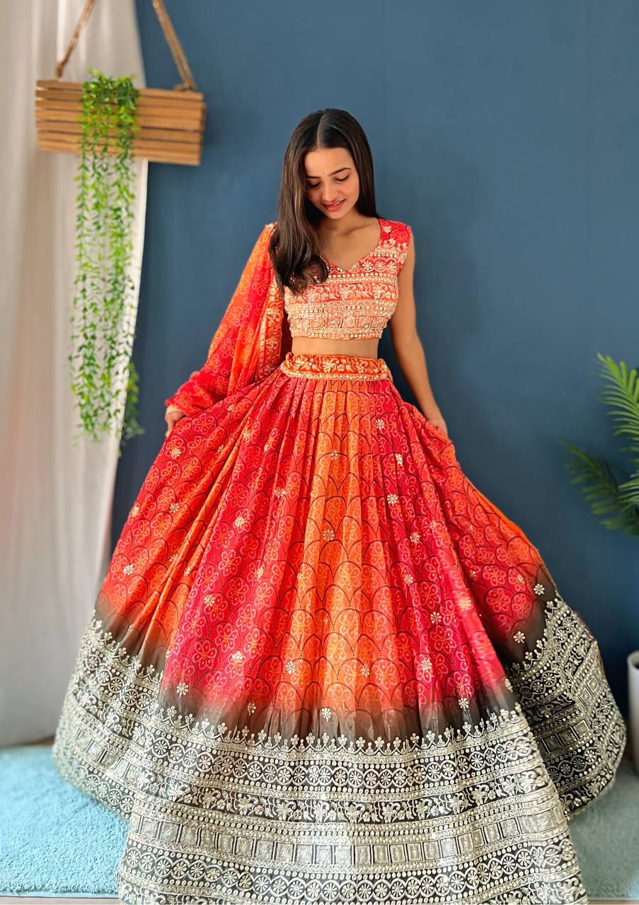 Lehenga Mart Designer Bollywood Style Wedding Wear Lehenga Choli - Orange