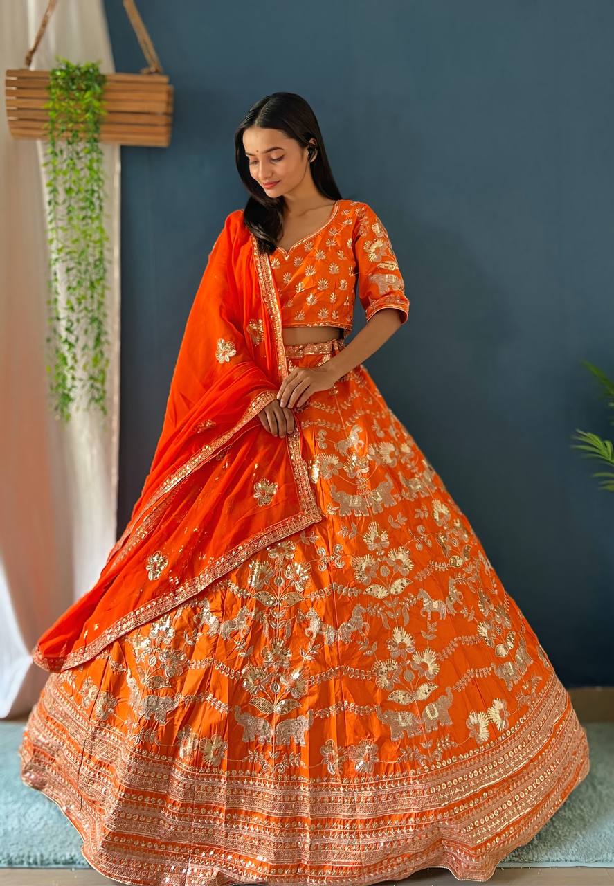 Lehenga Mart Designer Bollywood Style Wedding Wear Lehenga Choli - Orange