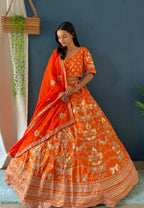 Lehenga Mart Designer Bollywood Style Wedding Wear Lehenga Choli - Orange