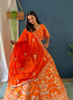 Lehenga Mart Designer Bollywood Style Wedding Wear Lehenga Choli - Orange