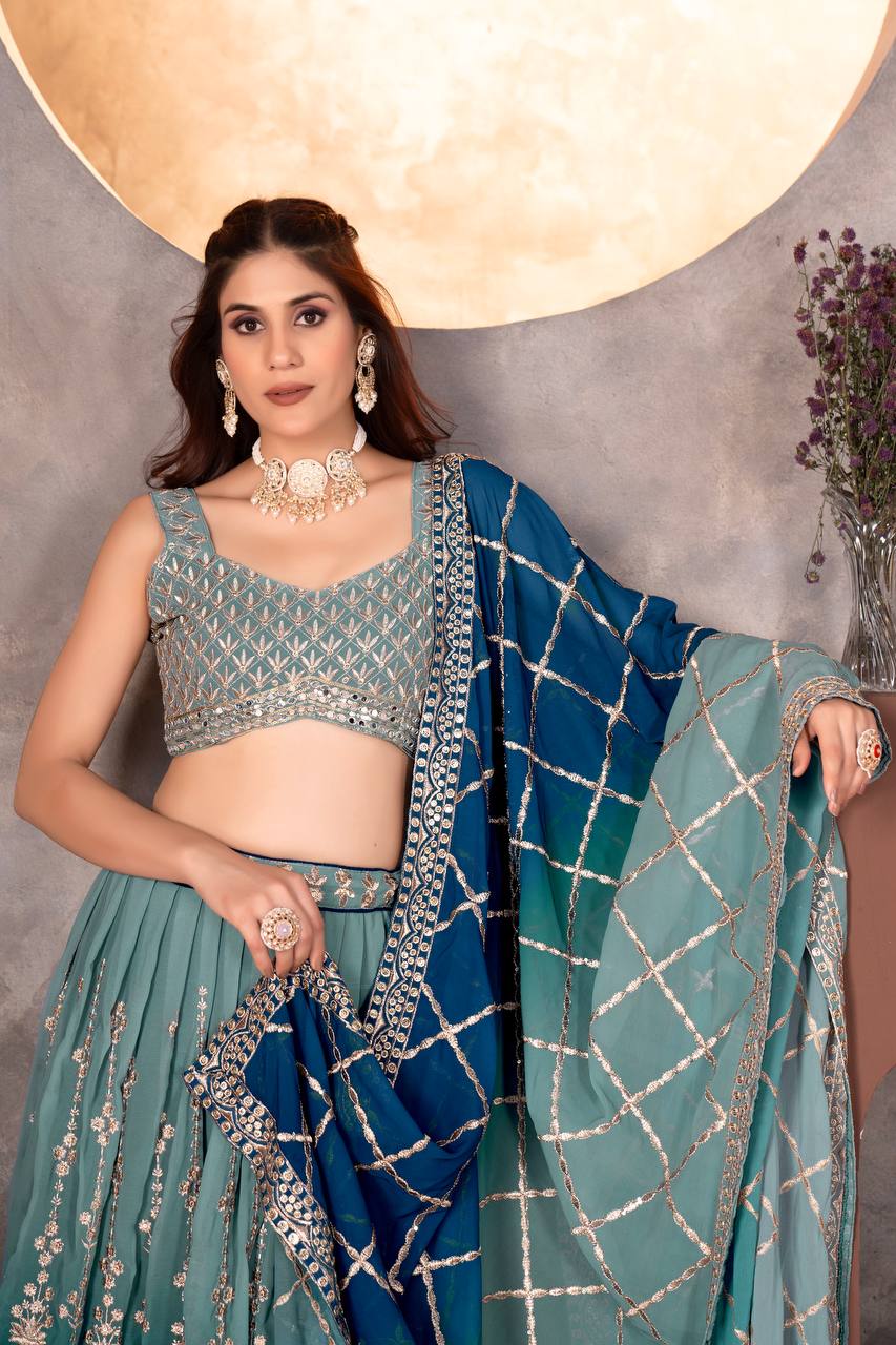 Lehenga Mart Designer Bollywood Style Wedding Wear Lehenga Choli - Green