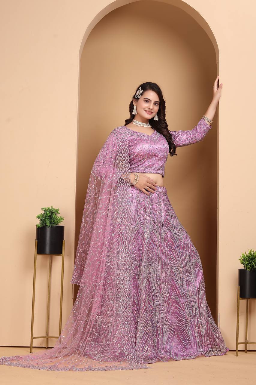 Lehenga Mart Designer Bollywood Style Wedding Wear Lehenga Choli - Lilac