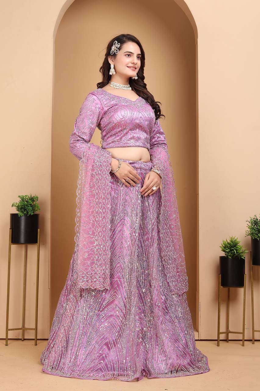 Lehenga Mart Designer Bollywood Style Wedding Wear Lehenga Choli - Lilac