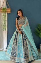 Lehenga Mart Designer Bollywood Style Wedding Wear Lehenga Choli - Aqua-Blue