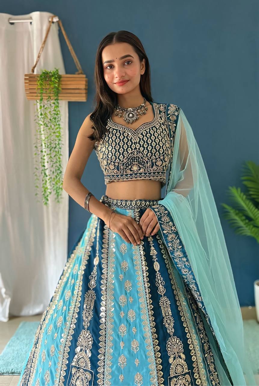 Lehenga Mart Designer Bollywood Style Wedding Wear Lehenga Choli - Aqua-Blue