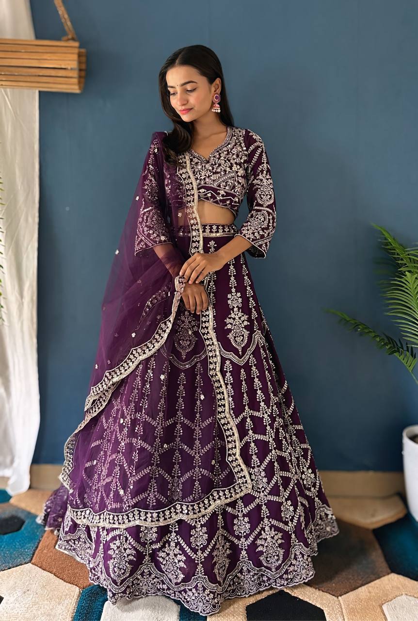 Lehenga Mart Designer Bollywood Style Wedding Wear Lehenga Choli - Purple