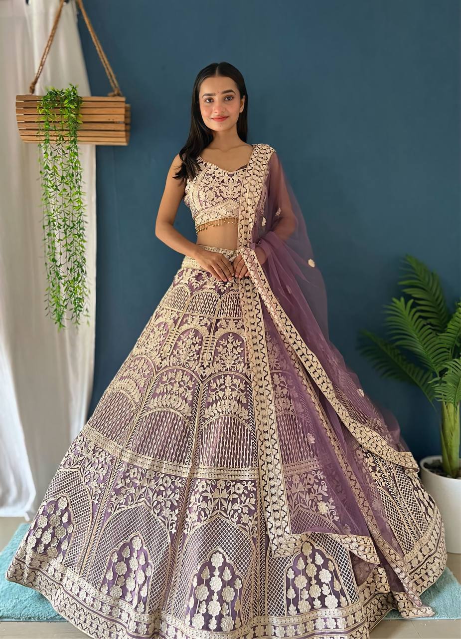 Lehenga Mart Designer Bollywood Style Wedding Wear Lehenga Choli - Light-Purple