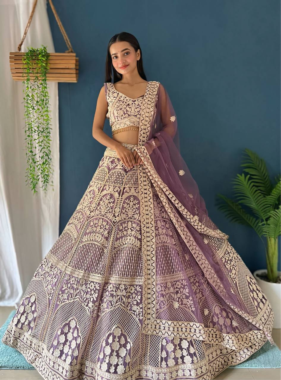 Lehenga Mart Designer Bollywood Style Wedding Wear Lehenga Choli - Light-Purple