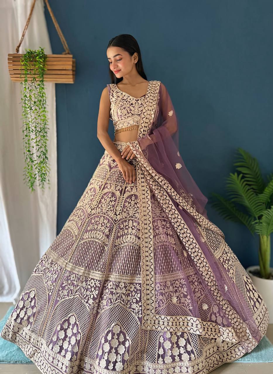 Lehenga Mart Designer Bollywood Style Wedding Wear Lehenga Choli - Light-Purple