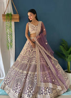 Lehenga Mart Designer Bollywood Style Wedding Wear Lehenga Choli - Light-Purple