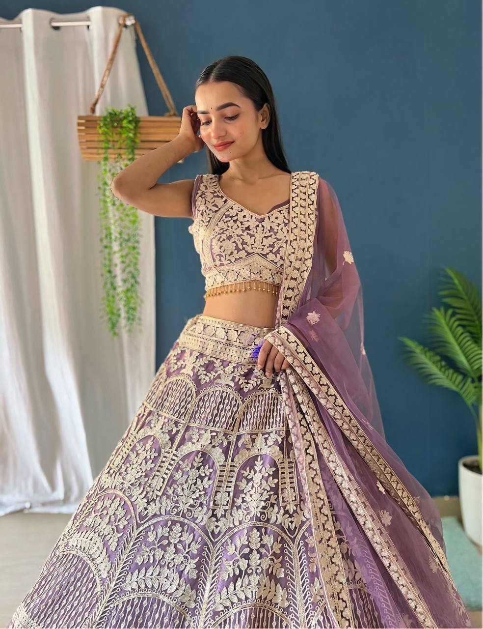 Lehenga Mart Designer Bollywood Style Wedding Wear Lehenga Choli - Light-Purple
