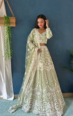 Lehenga Mart Designer Pista Bollywood Style Bridal Lehenga Choli - Light-Green