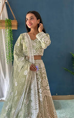 Lehenga Mart Designer Pista Bollywood Style Bridal Lehenga Choli - Light-Green