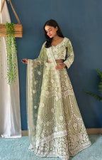 Lehenga Mart Designer Pista Bollywood Style Bridal Lehenga Choli - Light-Green