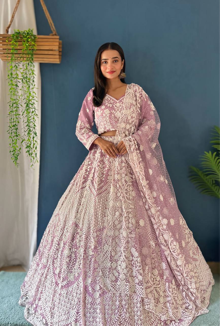 Lehenga Mart Designer Bollywood Style Bridal Lehenga Choli - Light-Purple