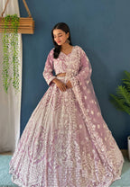 Lehenga Mart Designer Bollywood Style Bridal Lehenga Choli - Light-Purple