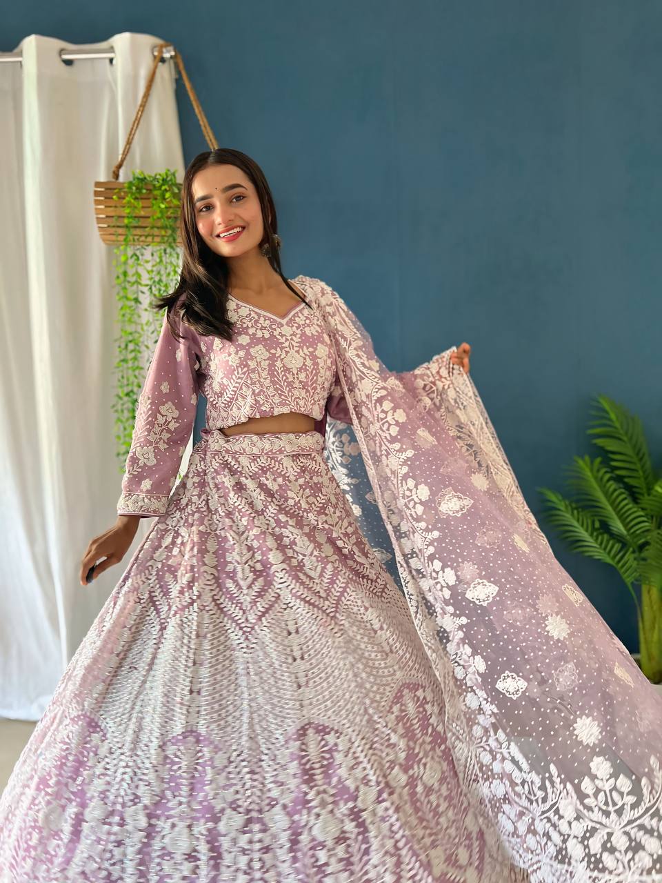 Lehenga Mart Designer Bollywood Style Bridal Lehenga Choli - Light-Purple