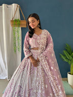 Lehenga Mart Designer Bollywood Style Bridal Lehenga Choli - Light-Purple