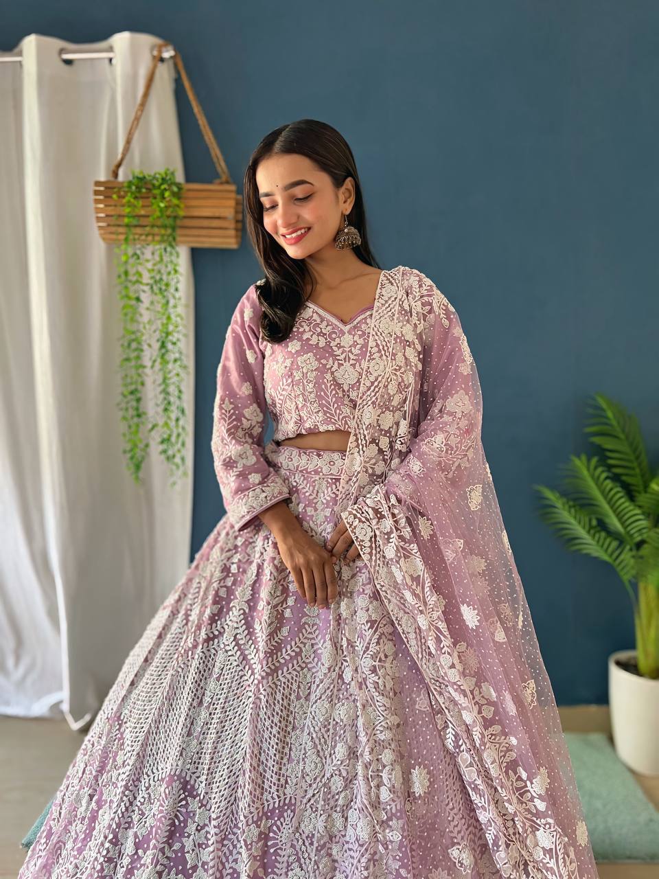 Lehenga Mart Designer Bollywood Style Bridal Lehenga Choli - Light-Purple