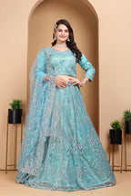 Lehenga Mart Designer Bollywood Style Wedding Wear Lehenga Choli - Aqua-Blue