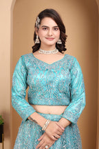 Lehenga Mart Designer Bollywood Style Wedding Wear Lehenga Choli - Aqua-Blue