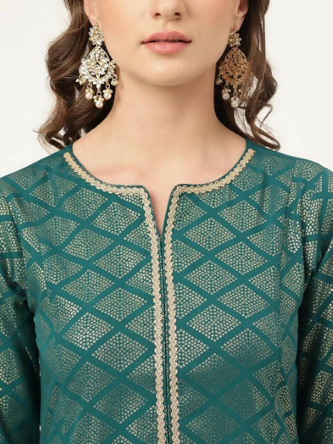 FIORRA Women's Teal Green Poly Crepe A-Line Kurta Set