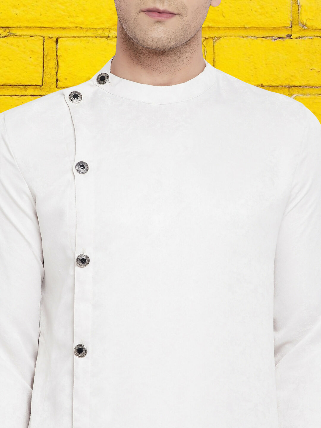 Even Apparels Men's Asymetrical White Sherwani Kurta