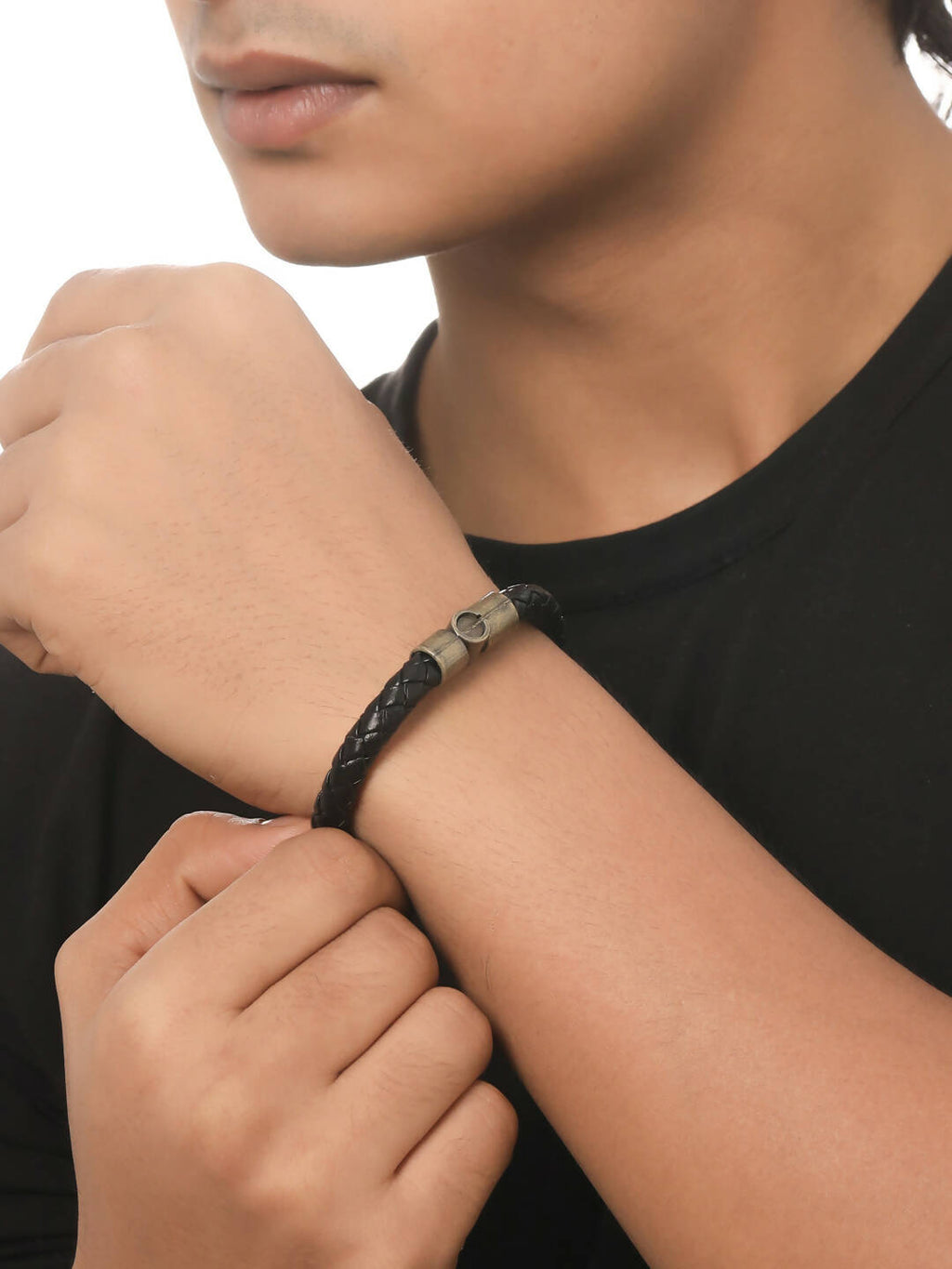 NVR Men's Black Leather Bracelet - Distacart