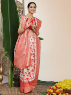 Shree Shyam Fashion Linen Cotton Red & White Saree - Distacart