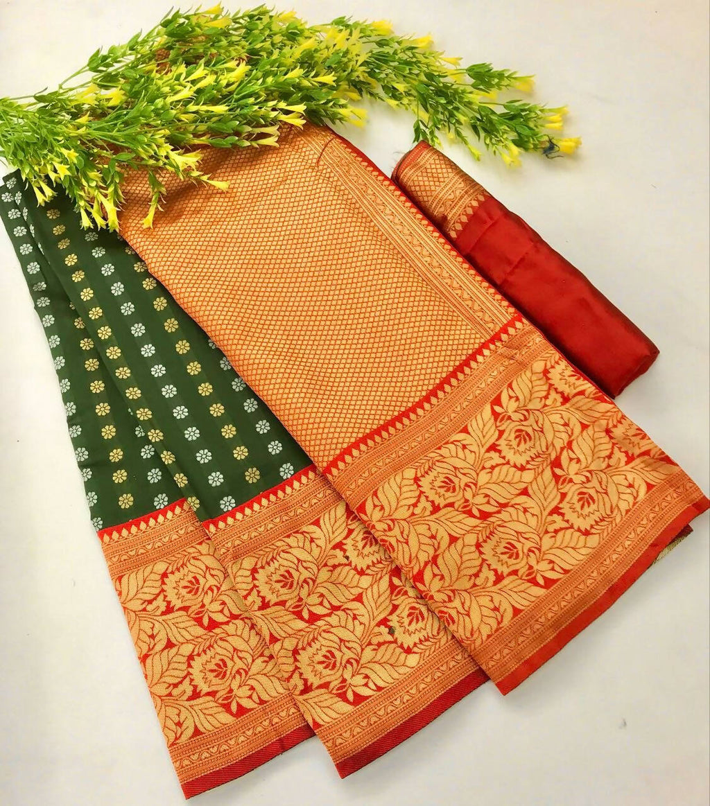 DEIANA'S Beautiful Designer Golden zari Soft Lichi Silk Saree - Green