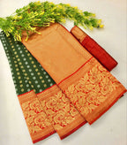 DEIANA'S Beautiful Designer Golden zari Soft Lichi Silk Saree - Green