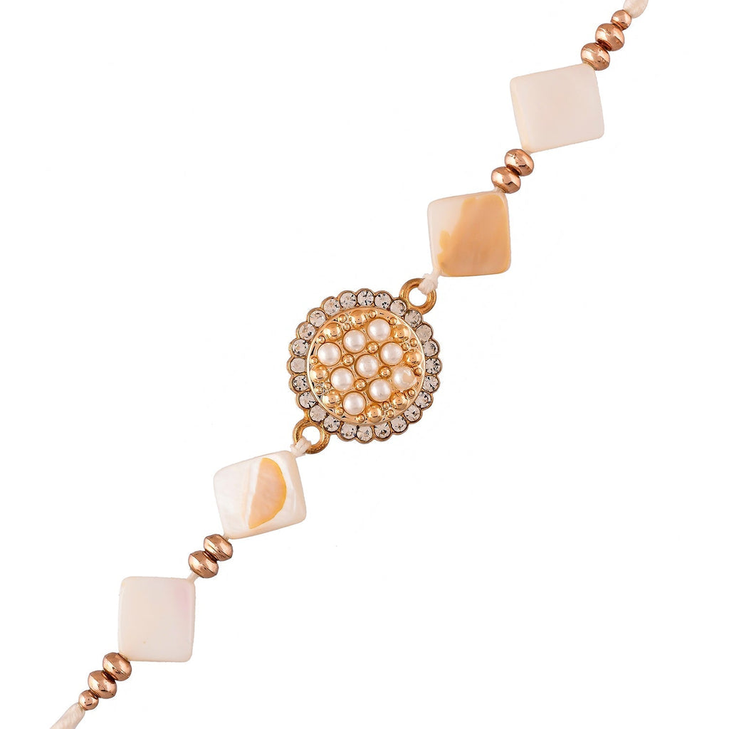 trueBrowns X Voylla White Pearls And Shell Men's Rakhi For Brother - Distacart