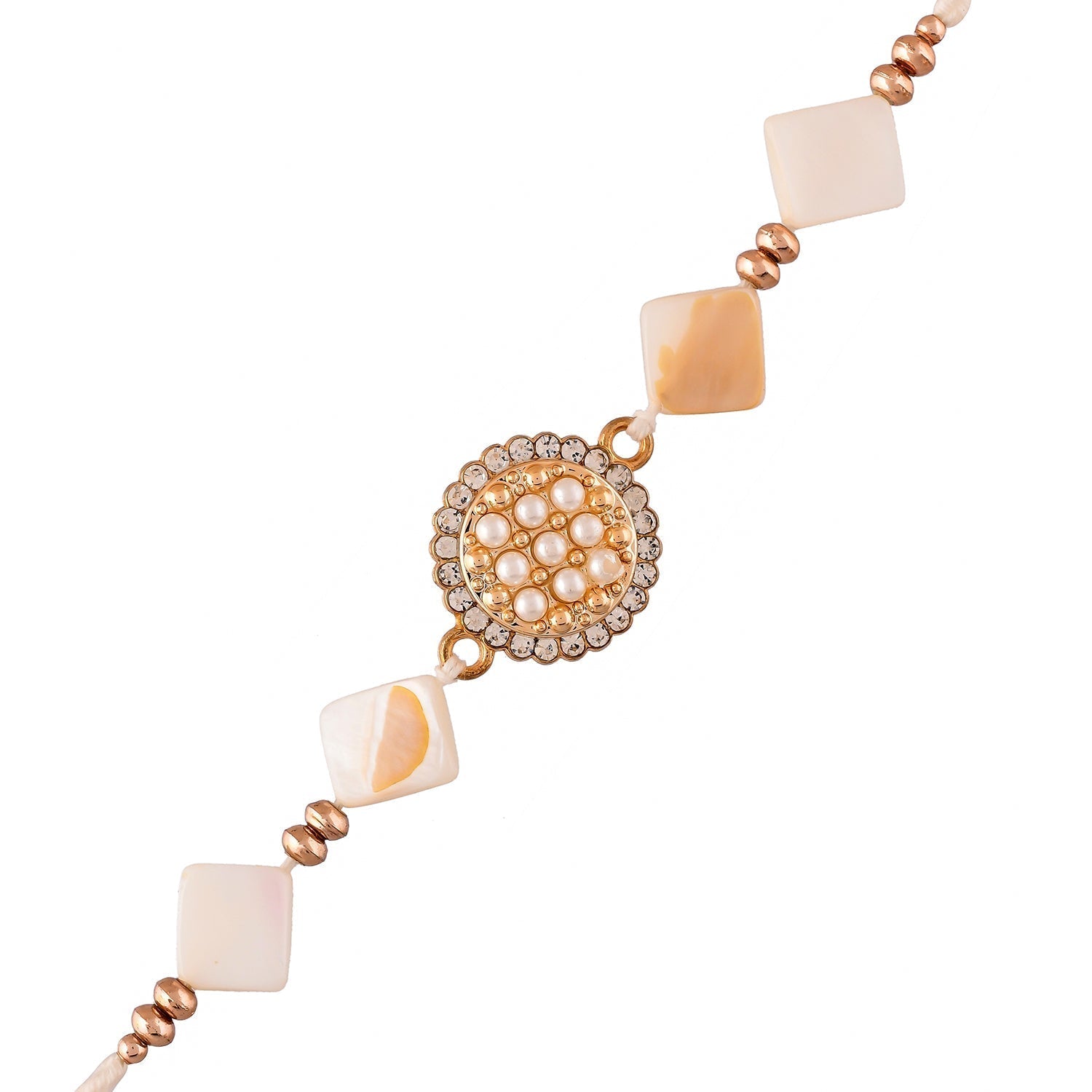 trueBrowns X Voylla White Pearls And Shell Men's Rakhi For Brother - Distacart