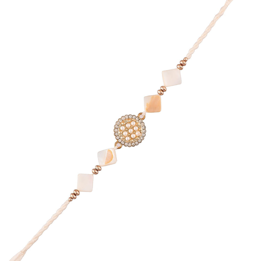 trueBrowns X Voylla White Pearls And Shell Men's Rakhi For Brother - Distacart