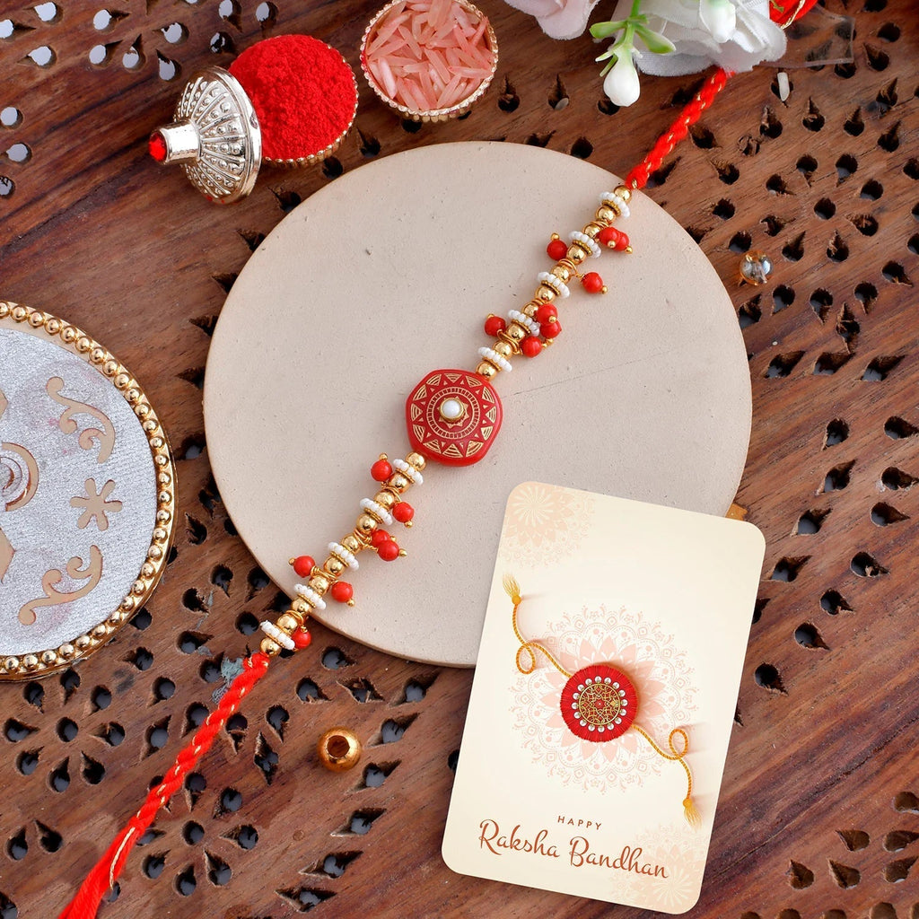 trueBrowns X Voylla Men's Red Enamelled White Pearls Thread Rakhi For Brother - Distacart