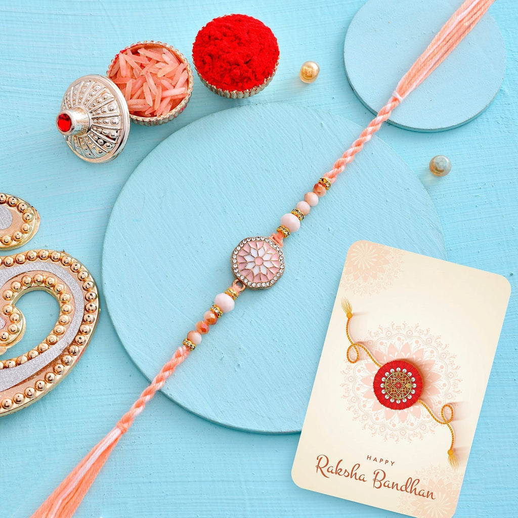 trueBrowns X Voylla Men's Orange Thread Traditional Design White Pearls Rakhi For Brother - Distacart