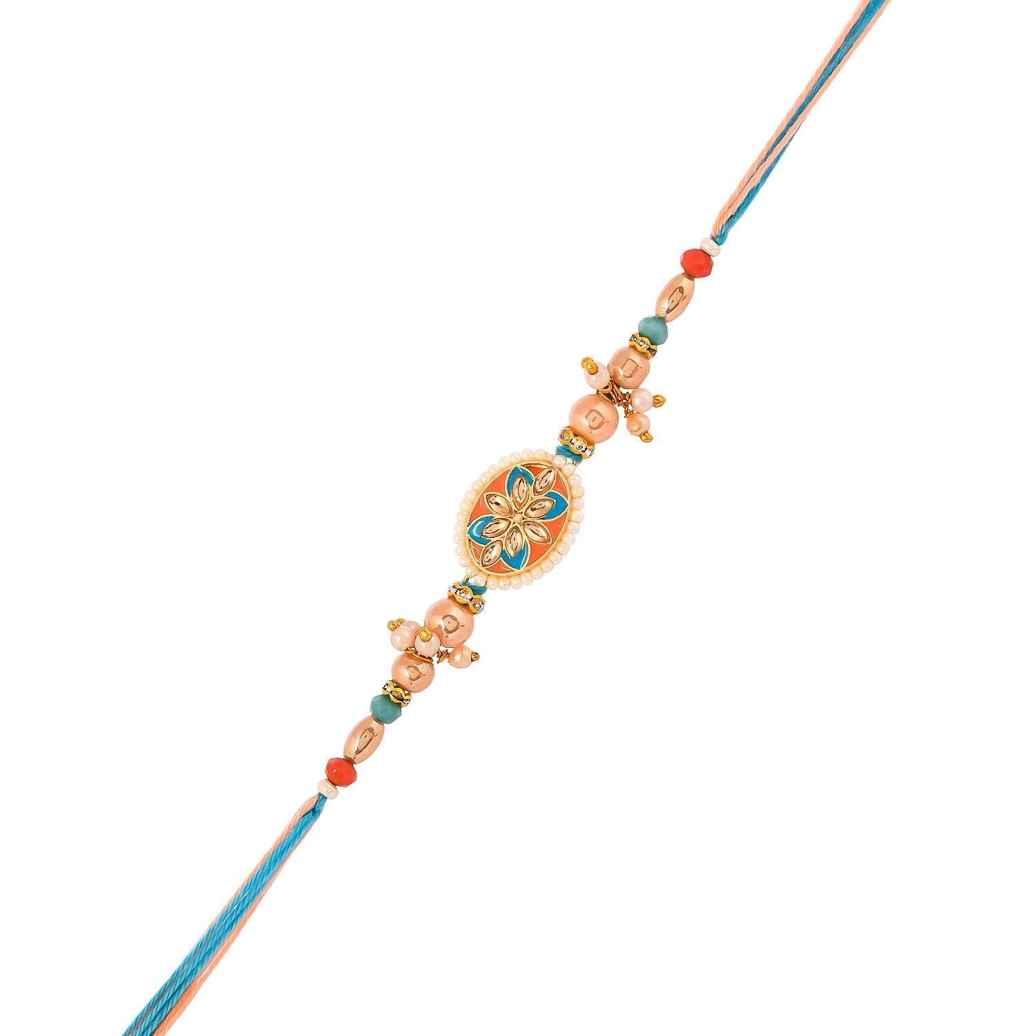 trueBrowns X Voylla Men's Colourful Thread Traditional Design White Pearls Rakhi For Brother - Distacart