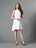 Myshka Women's Round Neck Sleeveless Embellished A-Line Dress in White Color - Distacart