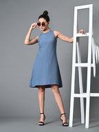 Myshka Women's Round Neck Sleeveless Embellished A-Line Dress in Grey Color - Distacart
