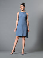 Myshka Women's Round Neck Sleeveless Embellished A-Line Dress in Grey Color - Distacart