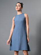 Myshka Women's Round Neck Sleeveless Embellished A-Line Dress in Grey Color - Distacart